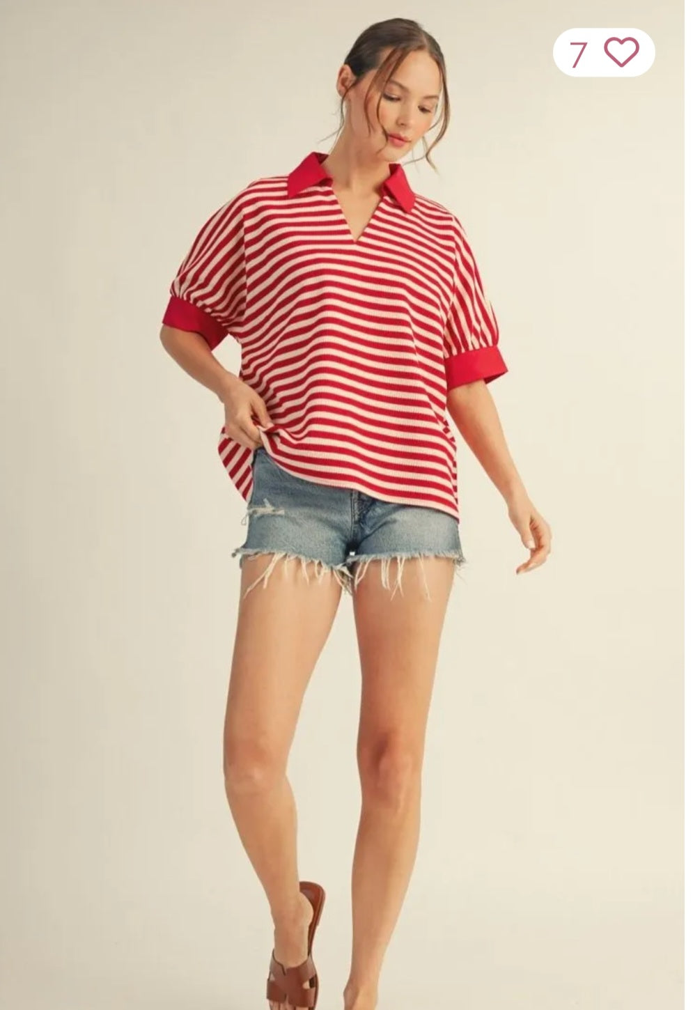 Color Contrast Accent Thermo Red and White Stripe Top