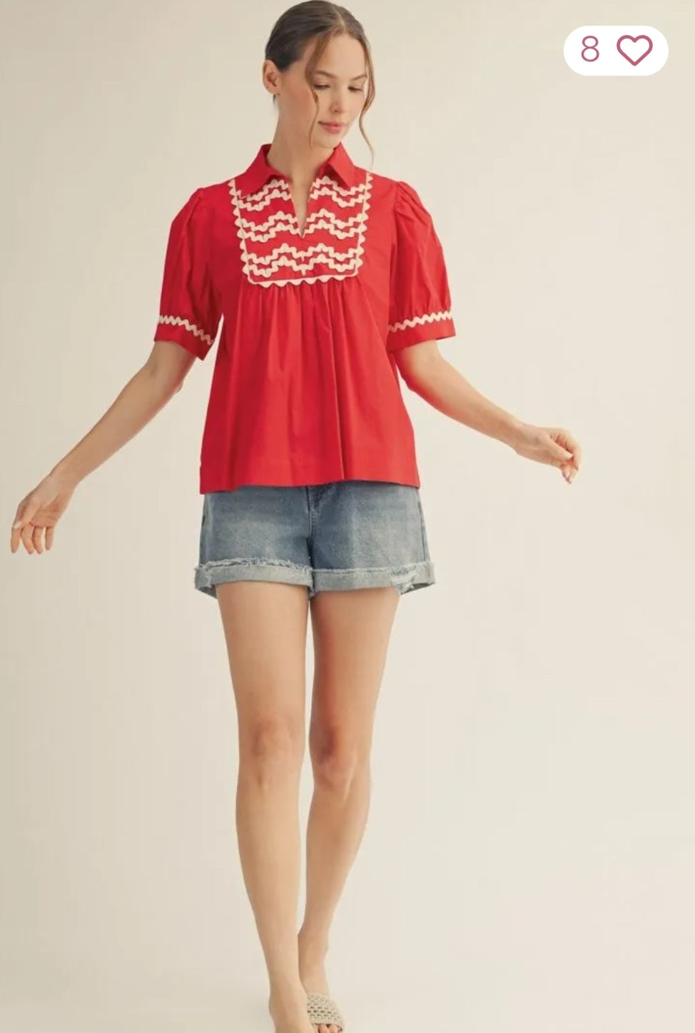 Ric-Rac Trim Top- Tomato Red