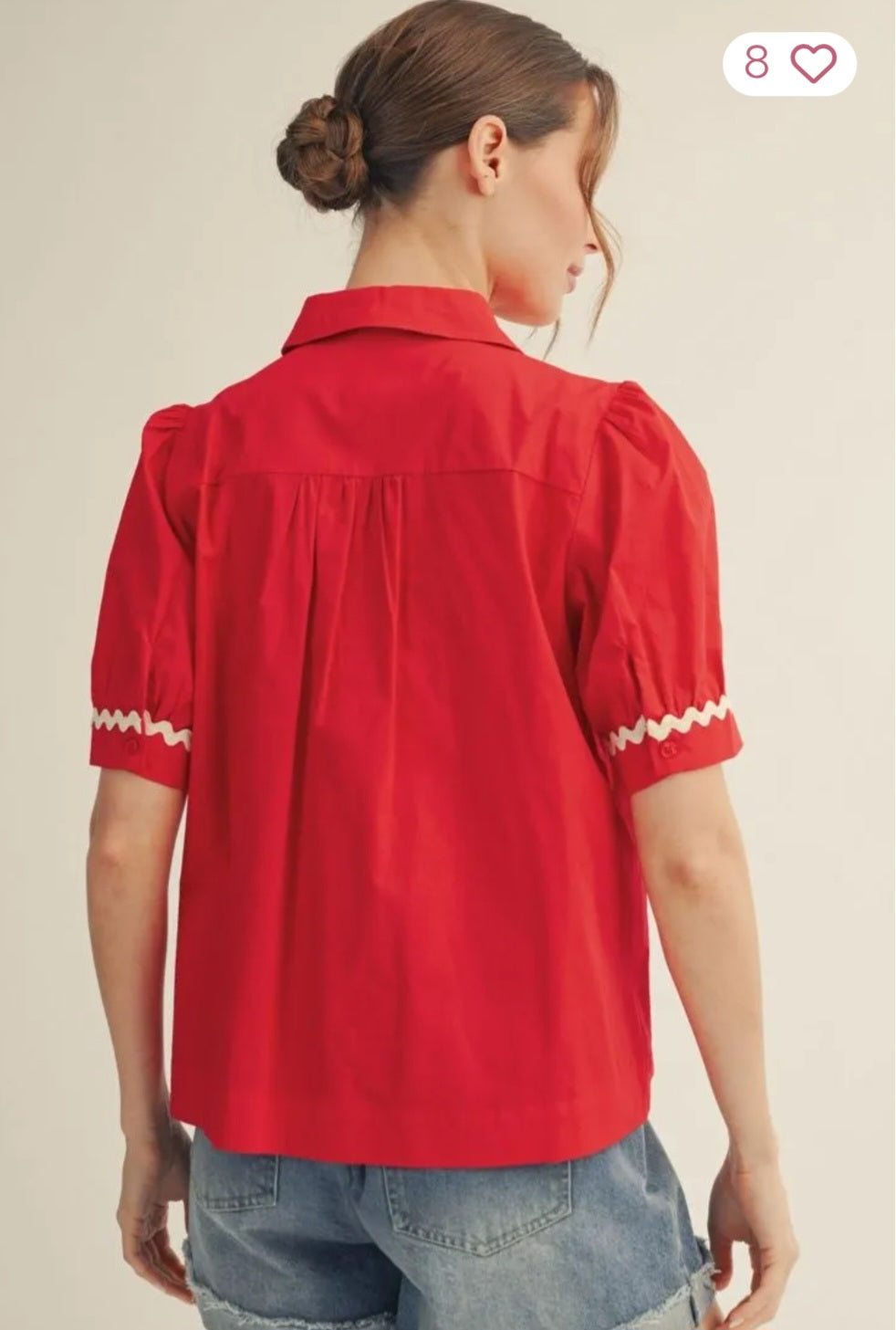 Ric-Rac Trim Top- Tomato Red